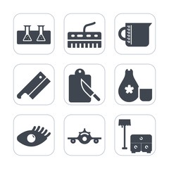 Premium fill icons set on white background . Such as girl, table, cuisine, furniture, flight, test, departure, japanese, medicine, transparent, fork, sofa, music, black, keyboard, cutlery, equipment