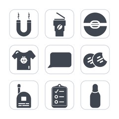 Premium fill icons set on white background . Such as mark, magnet, cookie, background, cafe, bubble, young, cone, drink, cappuccino, sign, ball, boy, communication, magnetic, cup, talk, bowling, food