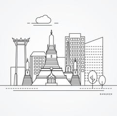 Linear illustration of Bangkok, Thailand.