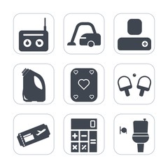 Premium fill icons set on white background . Such as air, game, toilet, sound, house, bathroom, microphone, broadcast, social, user, human, household, cleaner, vacuum, technology, radio, floor, home