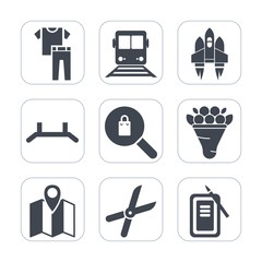 Premium fill icons set on white background . Such as garden, road, galaxy, clothing, fashion, collection, shirt, dress, rocket, pink, cloth, work, clothes, modern, transportation, woman, pruning, tool