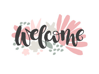 Fototapeta premium Card with modern calligraphy - welcome