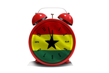 2015 in red alarm clock against digitally generated ghana national flag