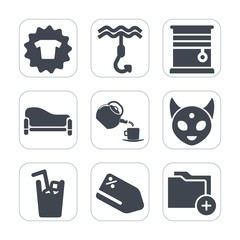 Premium fill icons set on white background . Such as folder, comfortable, clothing, ufo, couch, clothes, curtain, tea, comfort, shirt, monster, sofa, home, sale, fishing, t-shirt, tag, window, fiction