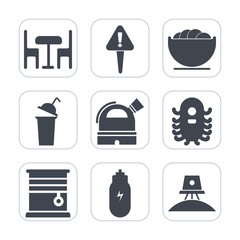 Premium fill icons set on white background . Such as exploration, plate, bowl, beverage, sign, attention, danger, white, ufo, office, concept, exclamation, alien, hot, meal, dish, furniture, interior