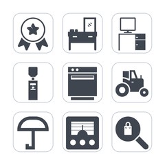 Premium fill icons set on white background . Such as office, stove, ribbon, modern, wood, clothing, antenna, agricultural, kitchen, home, field, appliance, furniture, weather, tractor, competition