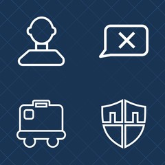 Obraz premium Premium set of outline vector icons. Such as protection, transport, face, person, sign, privacy, suitcase, airport, user, bag, happy, avatar, protect, web, terminal, arrival, closed, man, luggage