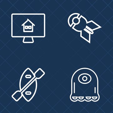 Premium set of outline vector icons. Such as oar, sale, computer, residential, canoe, attack, monster, explosive, home, sport, rowing, atomic, river, house, wooden, buy, business, explode, rent, funny
