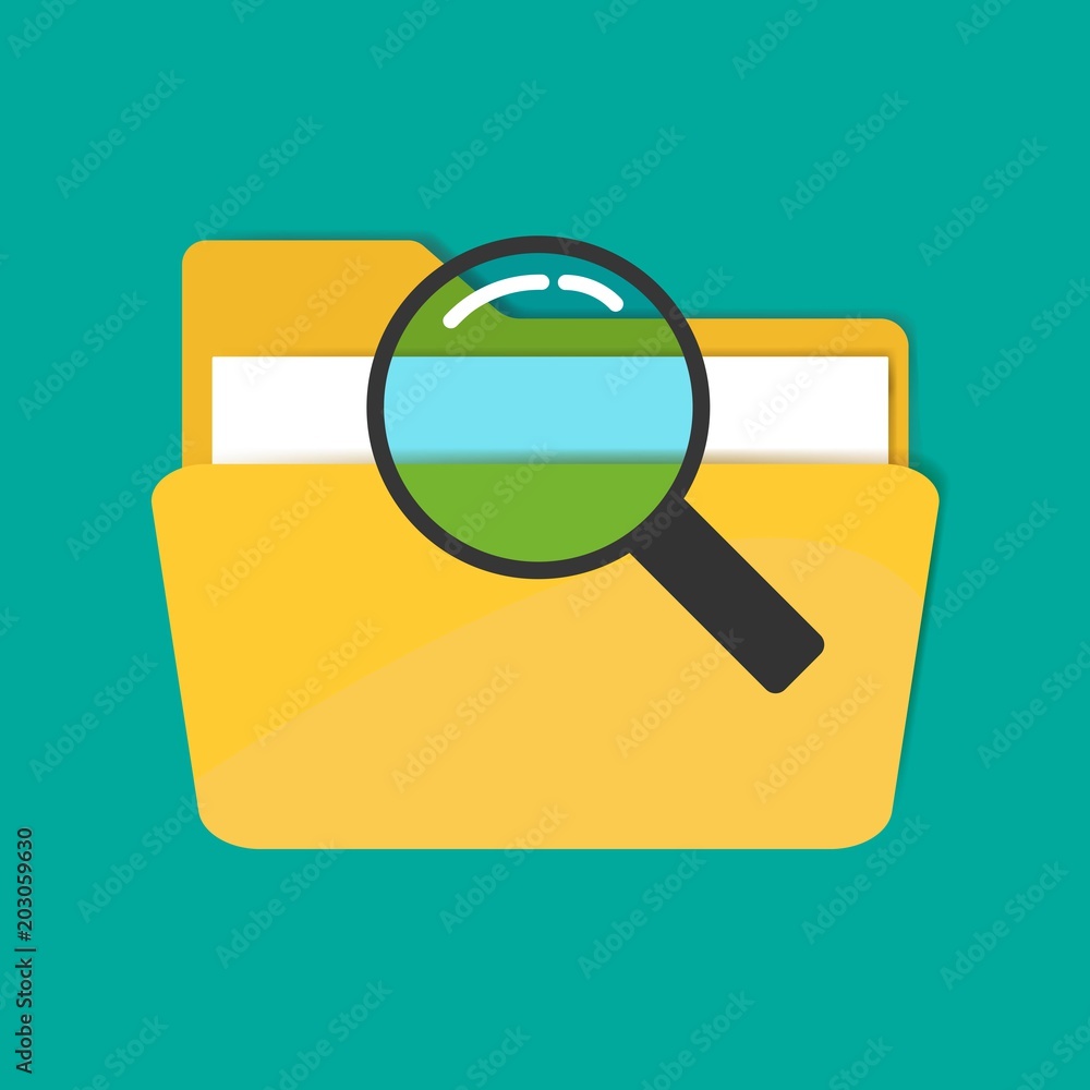 Poster folder vector icon. folder and magnifying glass. search in a folder
