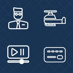 Fototapeta premium Premium set of outline vector icons. Such as credit, web, money, movie, finance, rescue, network, air, audio, interface, transportation, cash, technology, human, button, social, rotor, balance, media