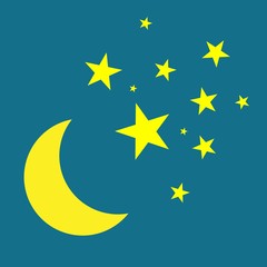 Moon and stars Vector icon. Yellow stars on a blue night sky