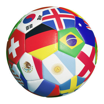 Bunter Fu&szlig;ball mit Flaggen der WM Teilnehmer