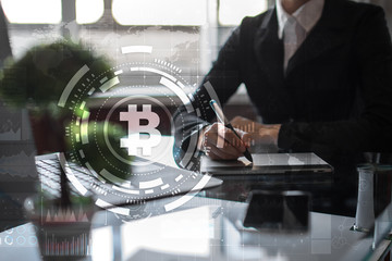 Bitcoin cryptocurrency. Financial technology. Internet money. Business concept.