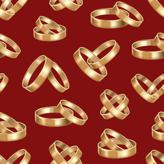Realistic Detailed Golden Wedding Rings Seamless Pattern Background. Vector