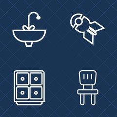 Premium set of outline vector icons. Such as clean, armchair, chair, military, liquid, war, bomb, bank, wet, chrome, bathroom, home, sink, metal, white, banking, currency, weapon, business, falling