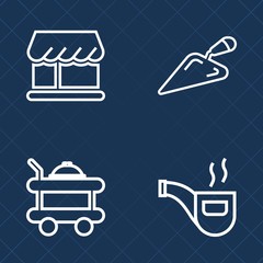 Premium set of outline vector icons. Such as work, storefront, luxury, retro, smoke, tool, tobacco, classic, front, wrench, breakfast, curtain, brush, object, coffee, shop, bedroom, white, beverage