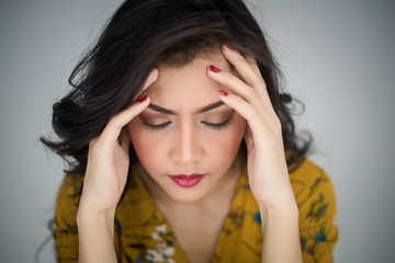 woman showing acting headache or stress