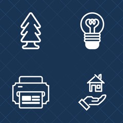 Fototapeta na wymiar Premium set of outline vector icons. Such as electric, sign, wood, foliage, paper, estate, shine, park, outdoor, coniferous, home, technology, house, bulb, growth, lamp, idea, real, mortgage, property