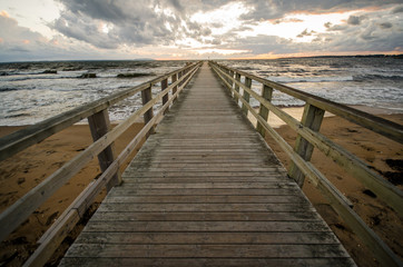 Fototapeta na wymiar Wooden Runway at the Beach in Sweden