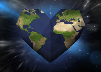 Heart shaped earth against outer space