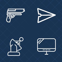 Premium set of outline vector icons. Such as caliber, wireless, system, navigation, mail, revolver, war, space, monitor, army, orbit, planet, gun, internet, automatic, device, business, satellite, web