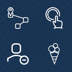 Premium set of outline vector icons. Such as user, place, vanilla, profile, pin, ice, click, push, navigation, white, food, scoop, screen, point, cream, press, summer, direction, delete, ice-cream