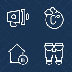 Premium set of outline vector icons. Such as object, instrument, season, weather, alert, degree, loudspeaker, meteorology, real, estate, property, loud, voice, view, sound, temperature, announcement