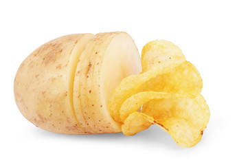 Potato slice into potato chips isolated on white background