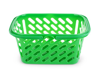 Empty plastic shopping basket isolated on white