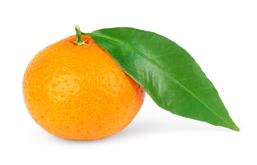 Mandarin with a leaf on a white background
