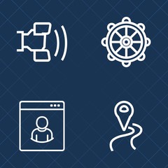 Premium set of outline vector icons. Such as smart, route, network, internet, location, sailboat, boat, communication, male, people, home, sea, cellphone, human, white, vessel, ship, web, direction