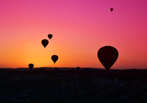 Balloons at dawn, Cappadocia, Turkey