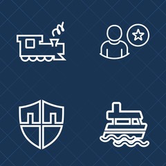 Premium set of outline vector icons. Such as nautical, website, profile, ship, boat, track, mock-up, vehicle, travel, sea, star, safe, railroad, station, web, technology, shield, shipping, journey