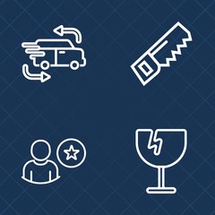 Premium set of outline vector icons. Such as fast, technology, construction, profile, vehicle, online, truck, window, courier, work, glass, hammer, broken, vandalism, cargo, repair, destruction, sharp