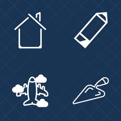 Premium set of outline vector icons. Such as art, web, tourism, passenger, modern, office, property, architecture, estate, housing, drawing, school, pencil, write, fly, shovel, equipment, residential