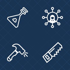 Premium set of outline vector icons. Such as holding, element, musical, play, melody, orchestra, screen, drill, collection, construction, violin, wooden, entertainment, wrench, digital, repair, art