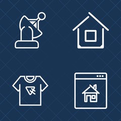 Premium set of outline vector icons. Such as modern, solar, tshirt, online, apparel, shirt, architecture, residential, building, property, fashion, earth, system, space, clothing, t-shirt, station