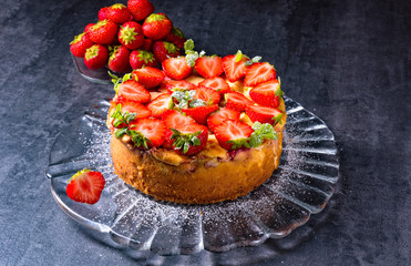 American strawberry cheesecake with mascarpone and cream cheese