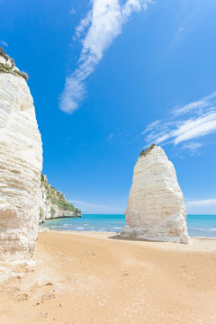 Vieste, Italy - Huge chalk cliffs at the beach of Vieste