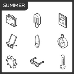Fototapeta premium Summer outline isometric icons