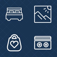 Premium set of outline vector icons. Such as picture, background, photo, outdoor, accessory, style, white, furniture, modern, handbag, leather, double, music, retro, travel, stereo, handle, scenic