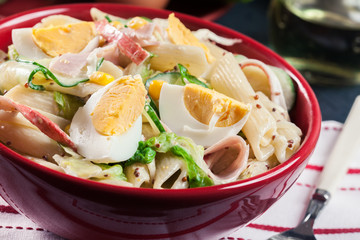 Macaroni salad with ham and other