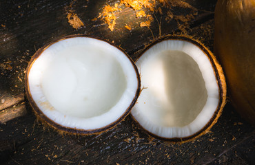 Fototapeta na wymiar close up of a fresh sliced coconut