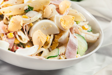 Macaroni salad with ham and other