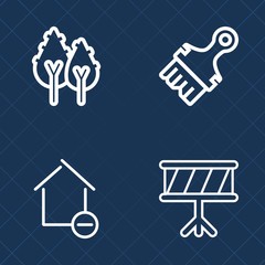 Premium set of outline vector icons. Such as box, collection, growth, grunge, room, shape, cardboard, element, home, coniferous, saxophone, musical, wood, landscape, house, brush, texture, property