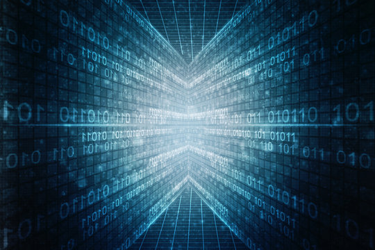 2d illustration abstract digital binary data on computer screen