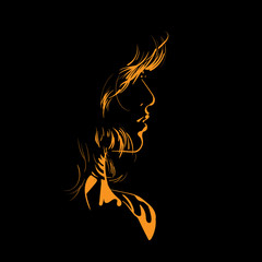 Woman face silhouette in backlight. Illustration.