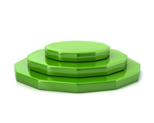 Empty green polygonal podium 3d illustration on white background