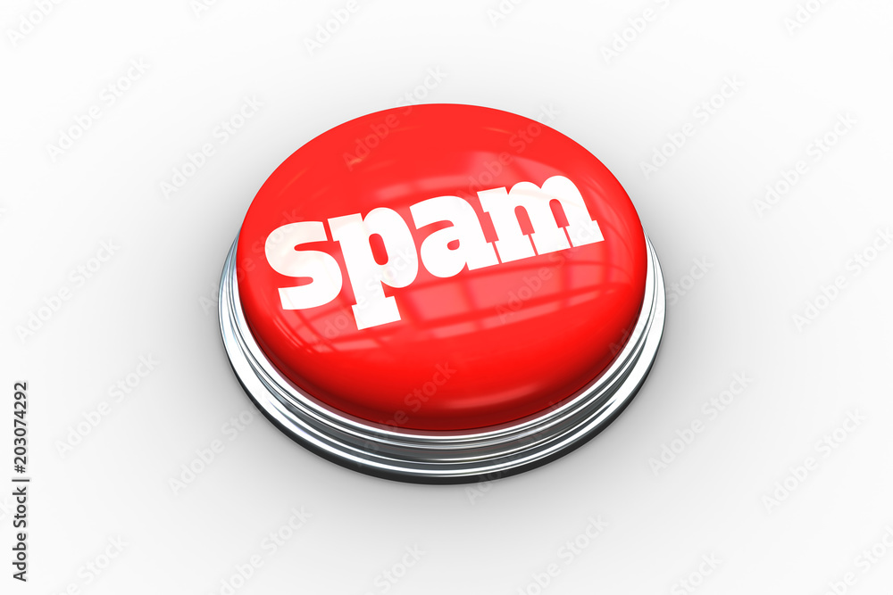 Poster the word spam on digitally generated red push button