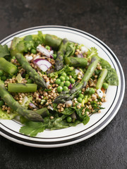 Spring Salad with Asparagus and Peas, served with buckwheat.